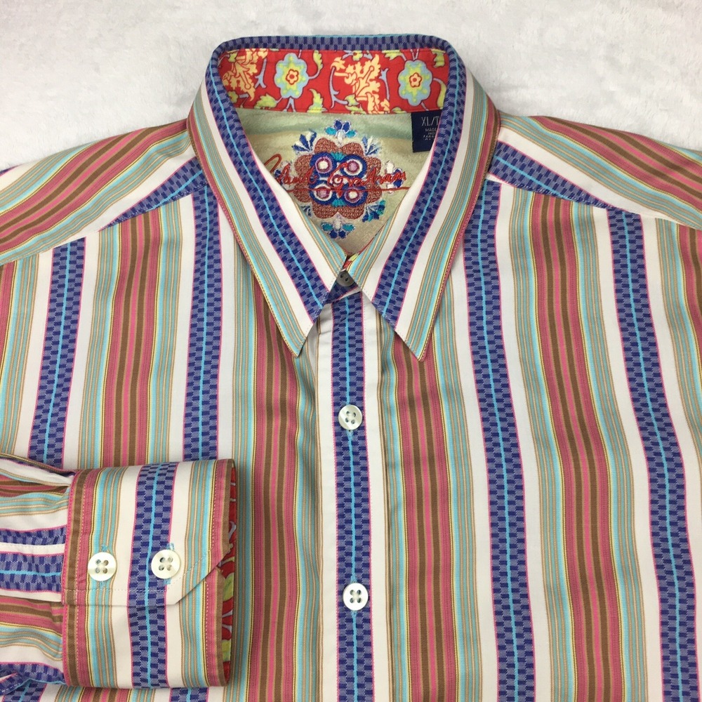 Robert Graham Shirt Mens XL Multicolor Contrasting Trim Long Sleeves